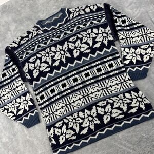 Vintage Dana Scott Sweater Medium Nordic Inspired‎ Blues Fisherman Tunic Length